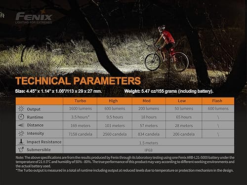 Miniatura 8 de Fenix BC26R - Luz recargable para bicicleta, 1600 lúmenes, súper brillante con baterías duales y organizador de baterías LumenTac