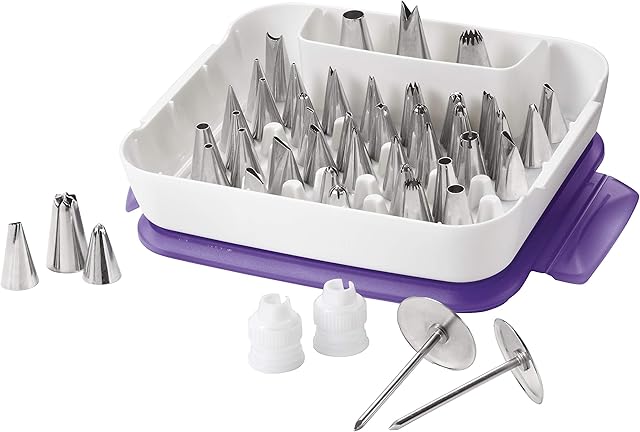 Wilton 2104-0240 Master Cake Decorating Piping Tips Set, 55 Pieces, Silver, 5x21,5x20 cm