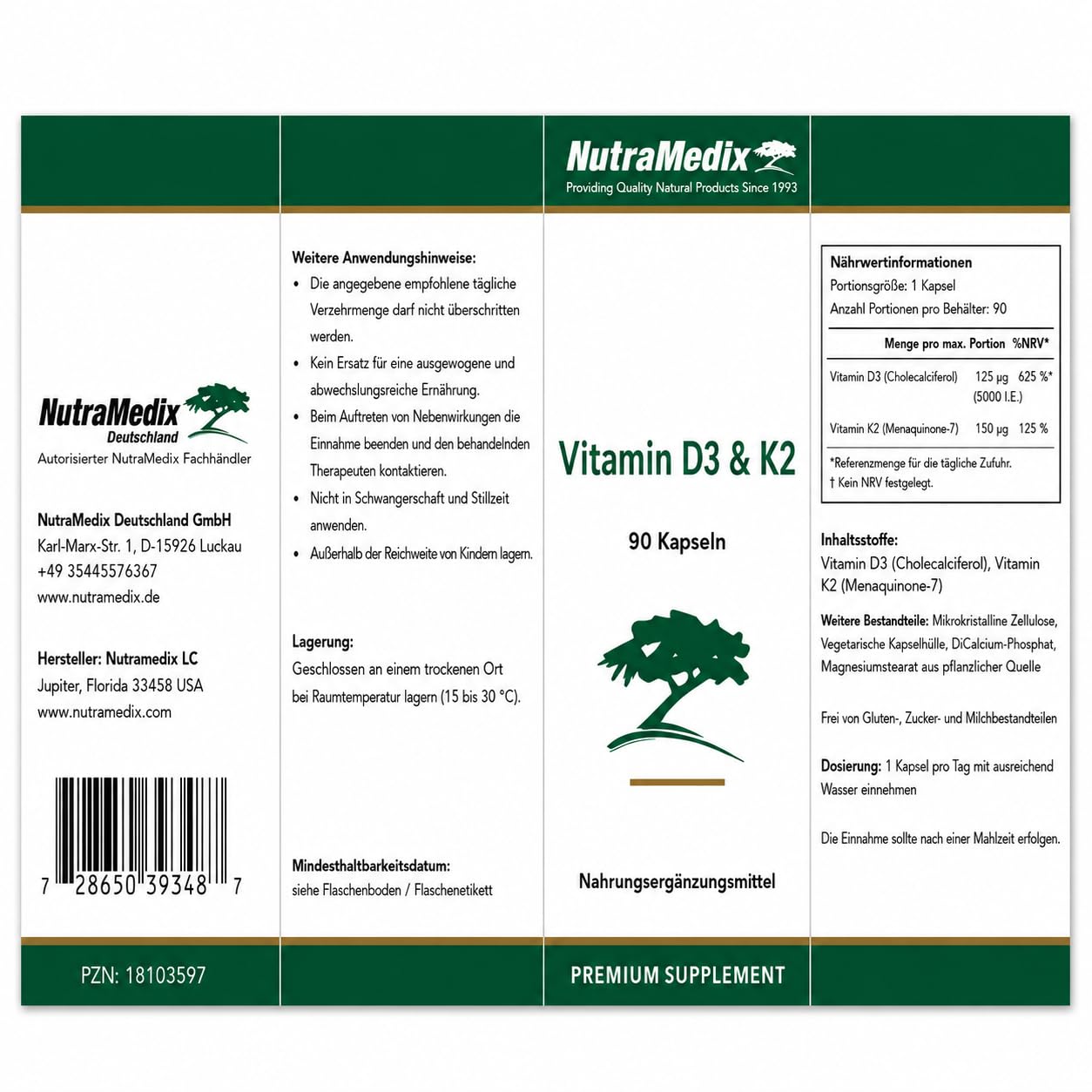 NutraMedix® Original | Vitamin D3 K2 hochdosiert | 90 Kapseln