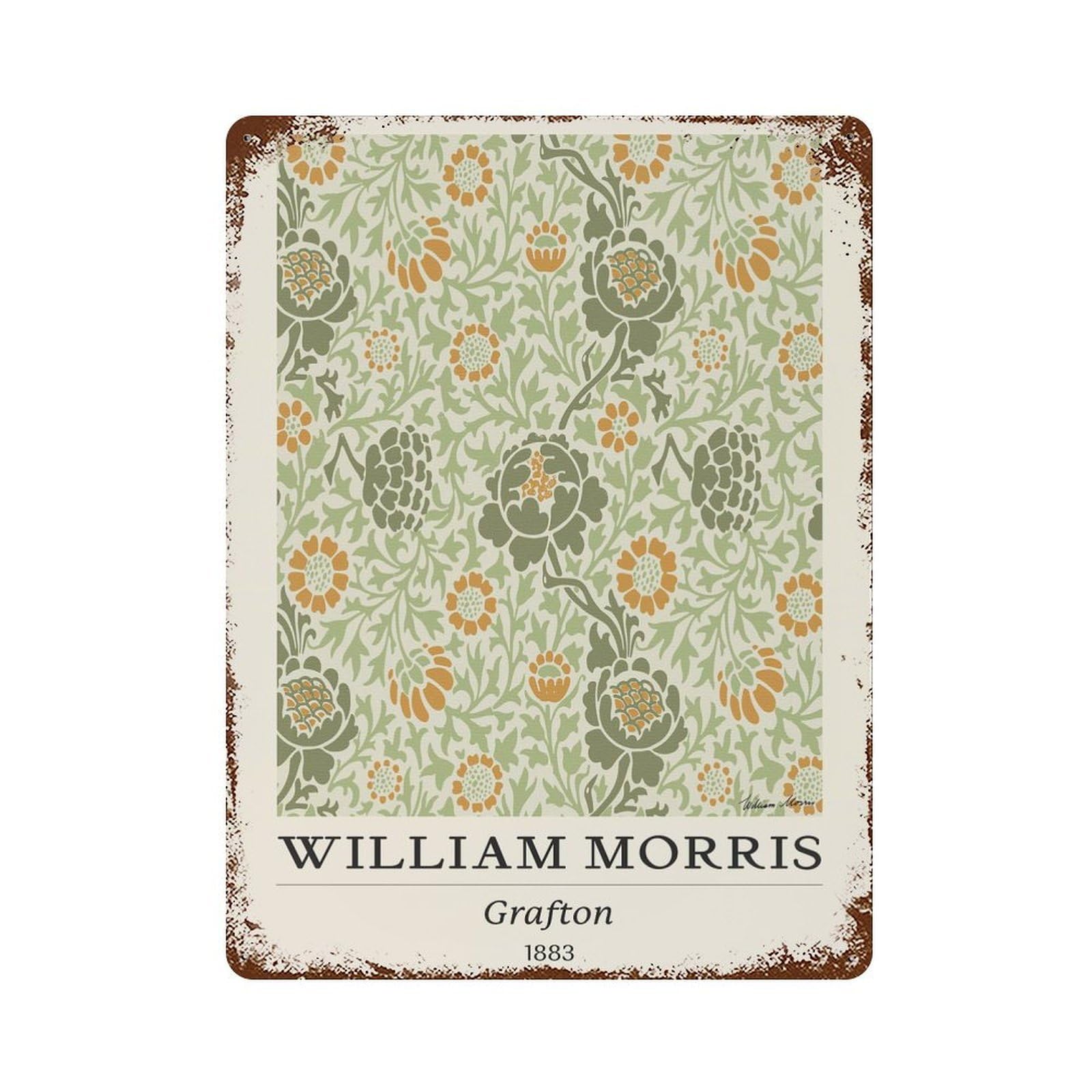 William Morris Grafton Floral 1883 Distressed Metal Wall Sign 15.7"x11.8", Ideal for Cafe, Home Bar And Lounge Decor
