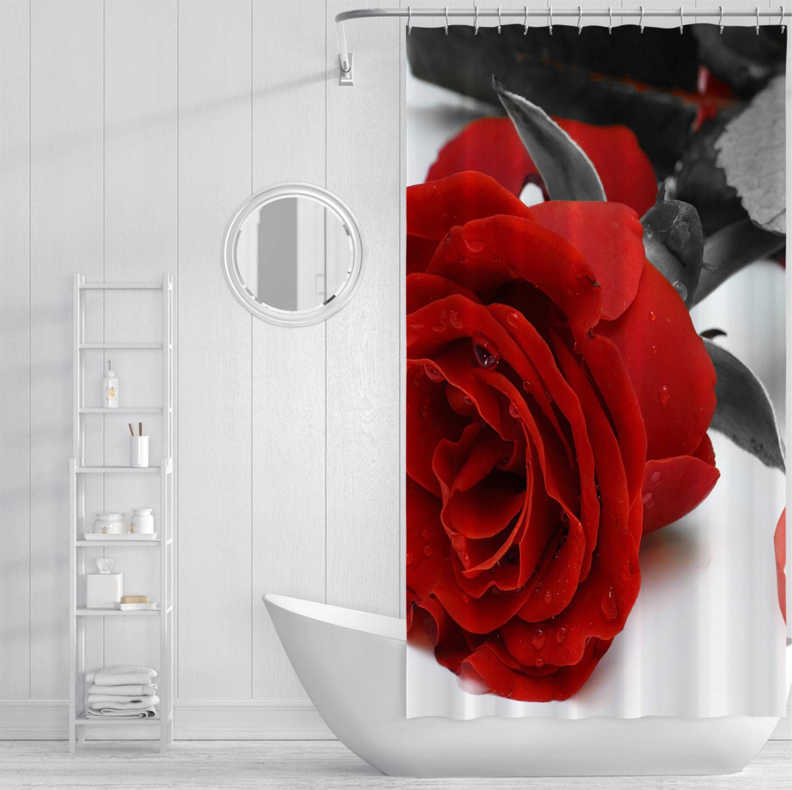 Blooming Red Rose Bathroom Set Tende da doccia con 12 ganci Regalo di San Valentino Home Hotel Bathroom Decor Soft Hotel Qualità 180x220cm