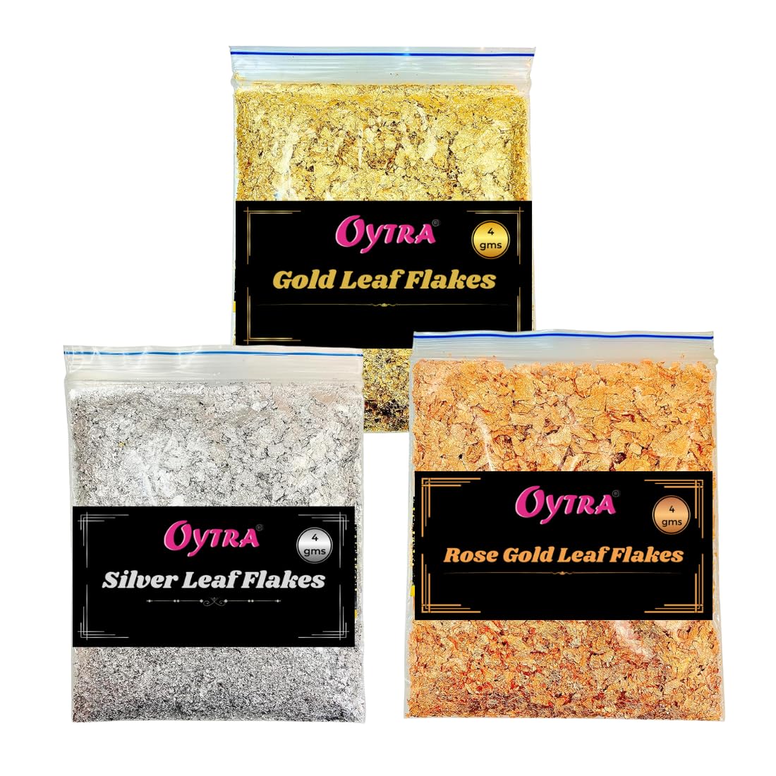 Oytra Gilding Flakes Silver and Gold Metallic Foil Leaf Paper Flakes Set of 3 Color Packets DIY Art Craft Materials for Resin Nail Art Cake Decoration Painting Soap Making Supplies for Beginners Artists-image-21