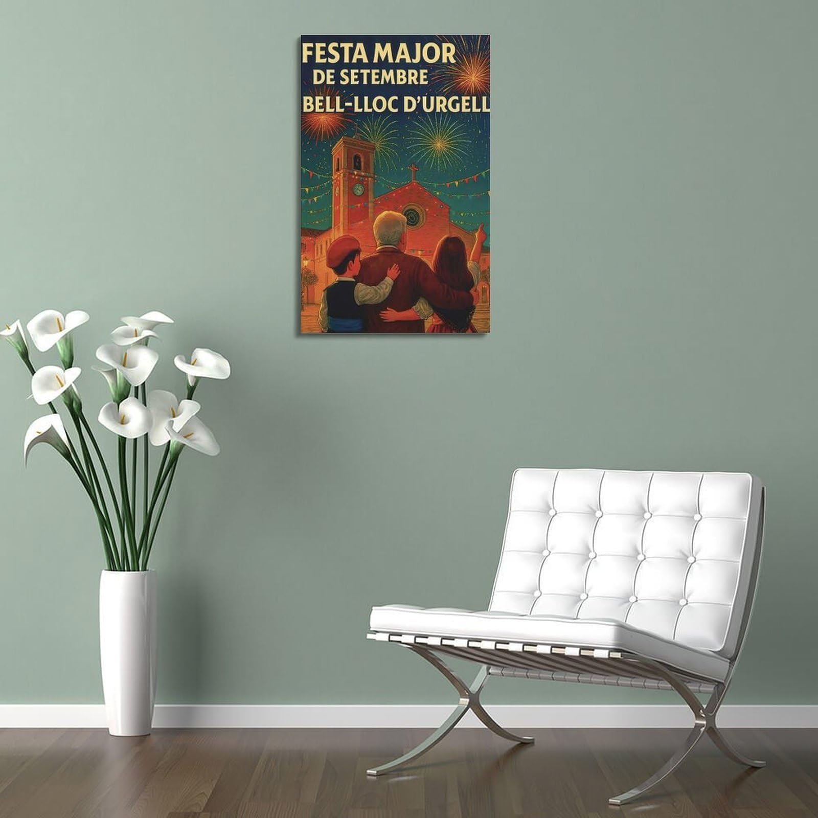 CWLLOG Stampe su tela da parete, poster per festival spagnolo di settembre, fuochi d'artificio, stile moderno, decorazione per soggiorno e camera da letto, 50 x 75 cm