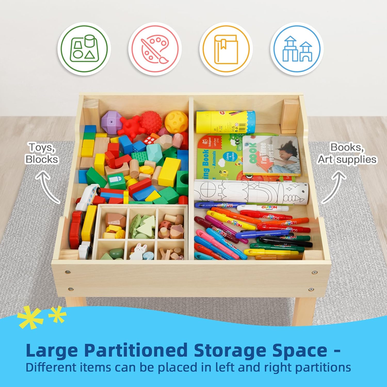 3 in1 Kids Table and Chairs Ages 3-7, Montessori Toddler Table and Chair Set with Versatile Tabletop and Storage Drawer, Kids Activity Desk for Home, Nursery and Playroom