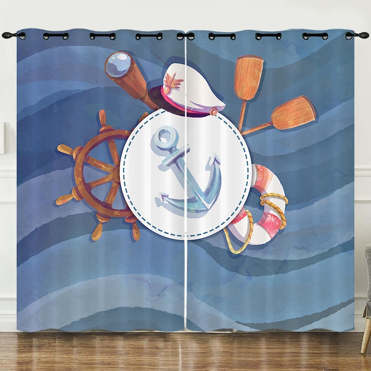 Impresión 3D Aislantes De Frío Y Calor 90% Opacas Cortinas - Salon Cocina Habitacion Niño Moderna Decor Boya Salvavidas Anchor Telescope Paddle 280 X 250 Cm -4B3D/D4S