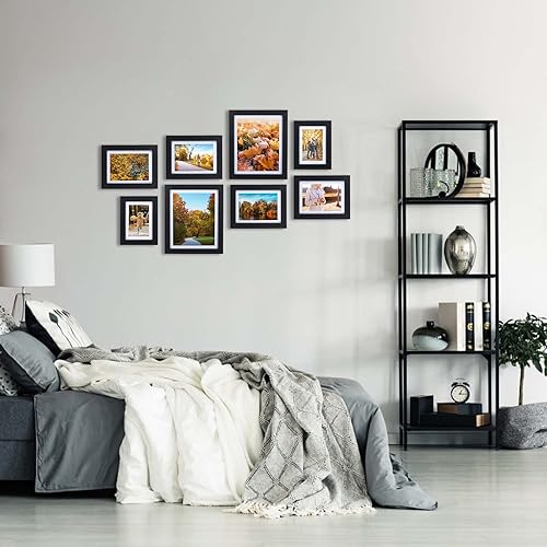 Miniatura 2 de Portarretratos de 8 x 10 pulgadas con paspartú o de 9 x 11 pulgadas sin paspartú, paquete de 4 marcos de madera negros para pared o mesa