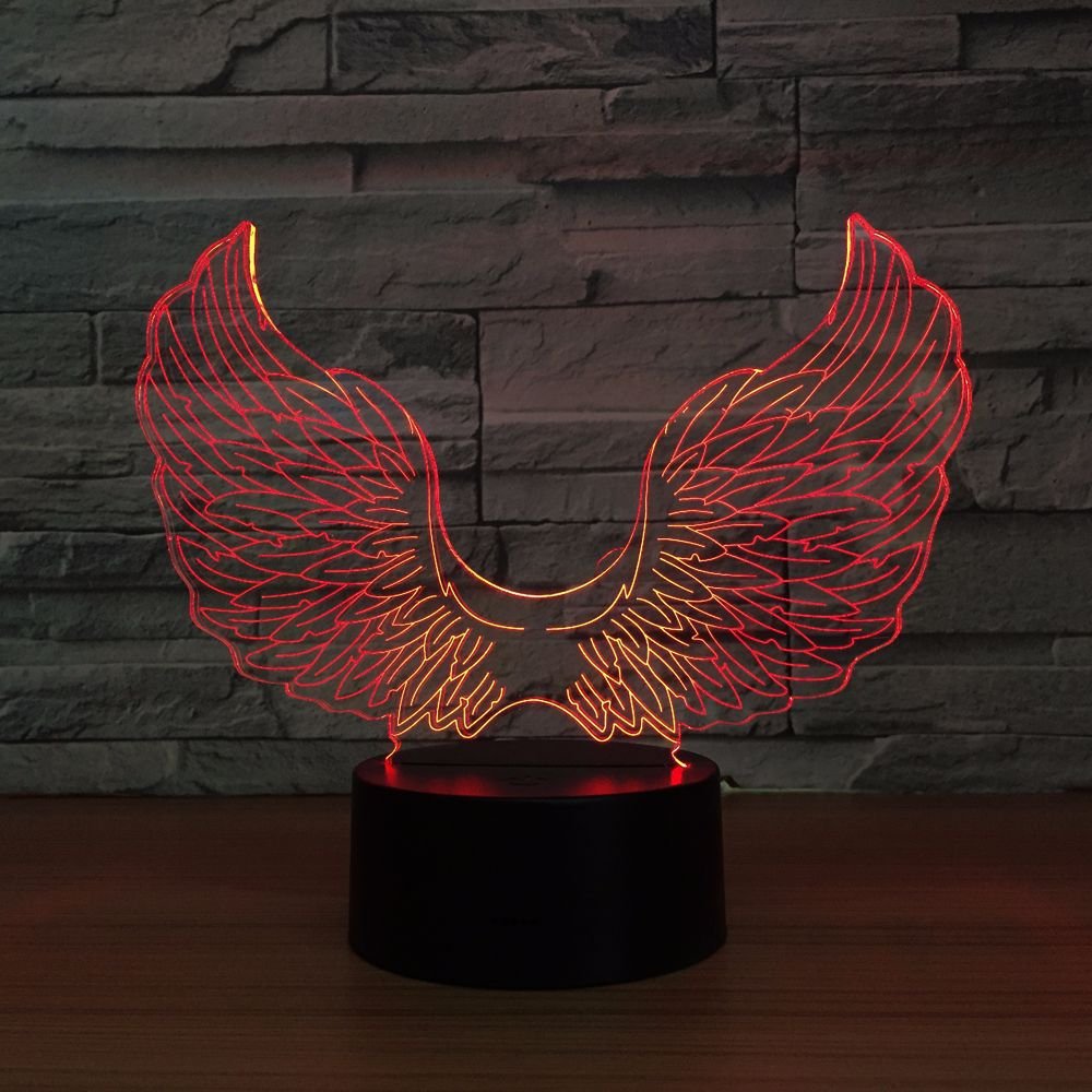 Lampada 3D Notte Illusione Ali D'Angelo Con Telecomando 16 Colori - Luce LED Acrilica Per Cameretta, Regalo Bambini - 3