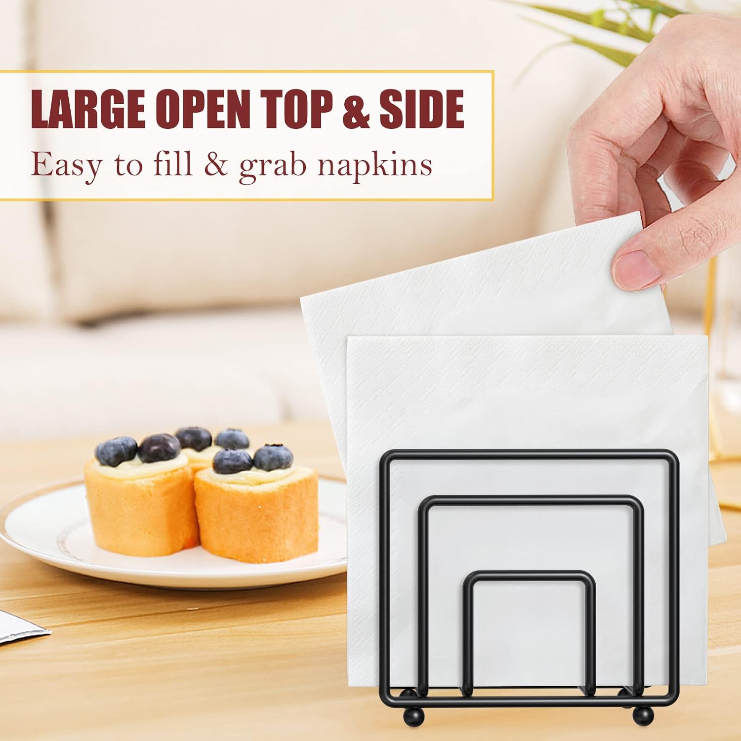 Housolution Napkin Holder, Simple Design Metal Napkin Holders Upright Decorative Napkins Holder for Home Kitchen Table, Black