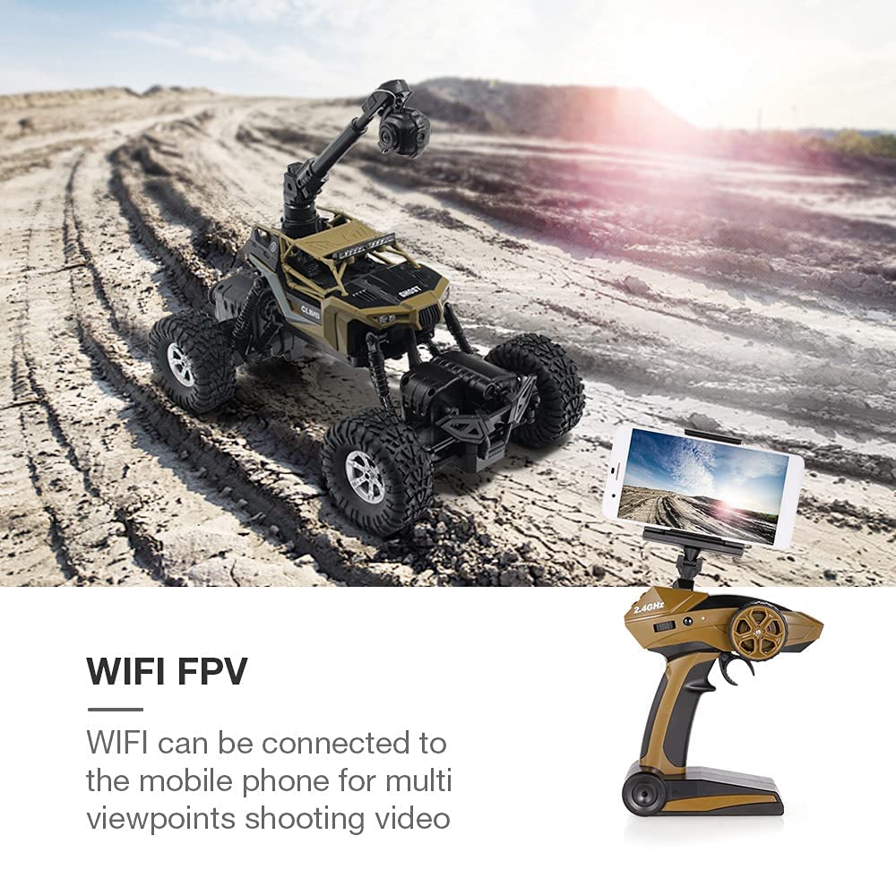 RC Cars 1/16 Scale Off-Road Remote Control Truck Remote Control Car with 480P HD FPV Camera High Speed Monster Trucks for Kids Adults Gift for Boys and Girls