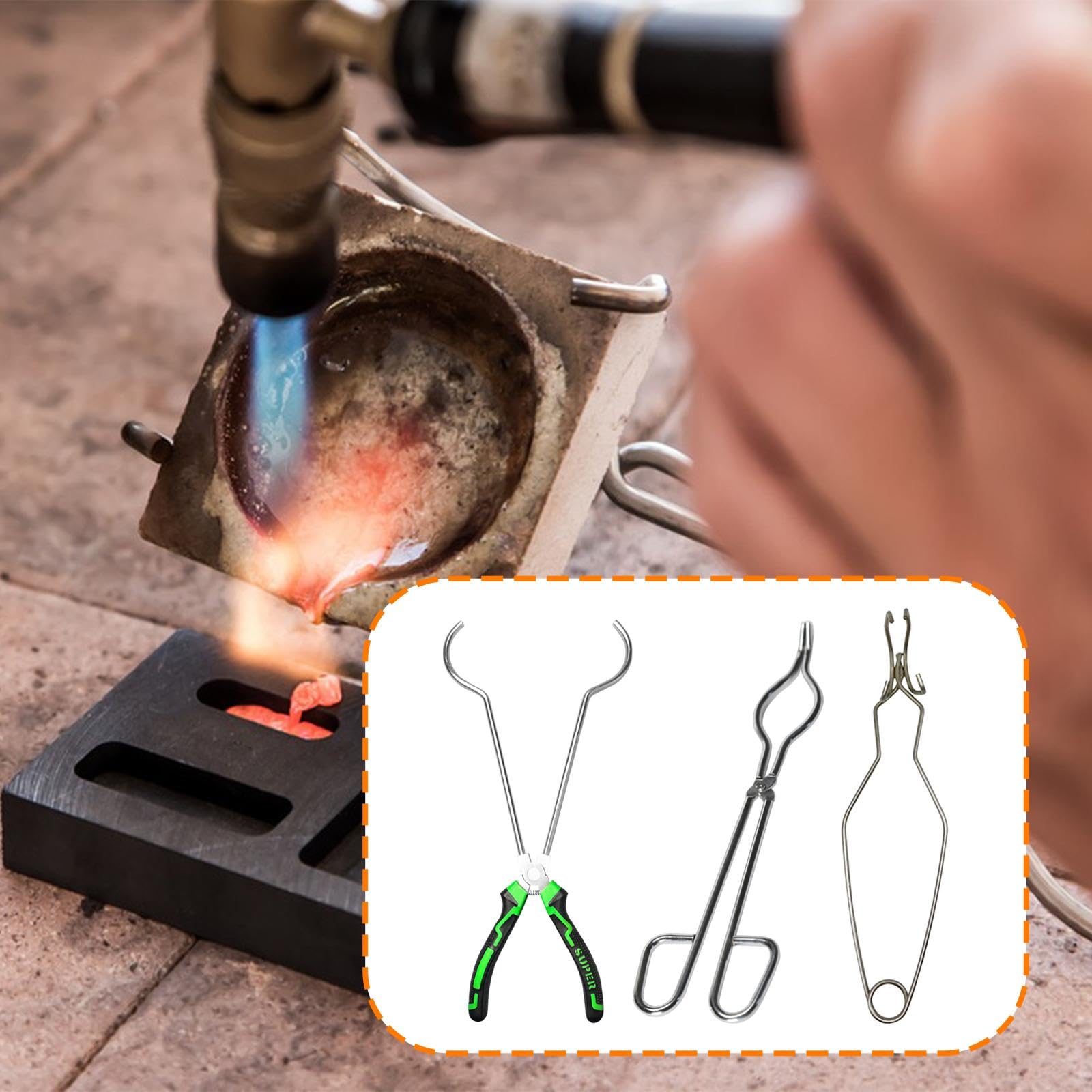 rockible Set di 3 pinze per crogiolo per la Fusione dei Metalli, ergonomiche, Resistenti e pratiche, Ideali per la creazione di Gioielli.