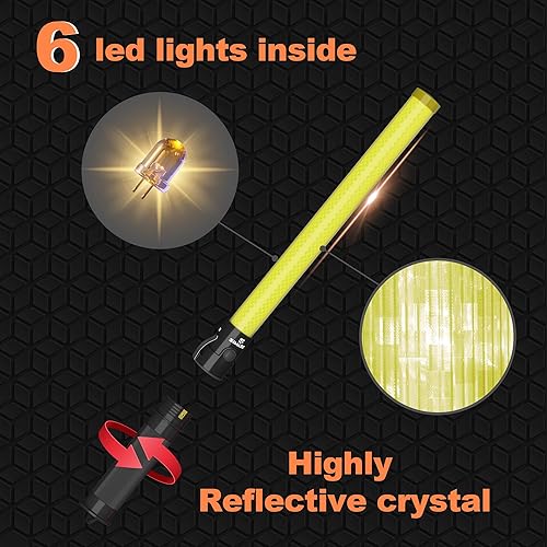 Miniatura 3 de 2 Piezas Vara de Señal de Tráfico de 21 Pulgadas con 3 Modos de Parpadeo y 6 Luces LED, Bastón de Seguridad de Tráfico con Correa de Muñeca para