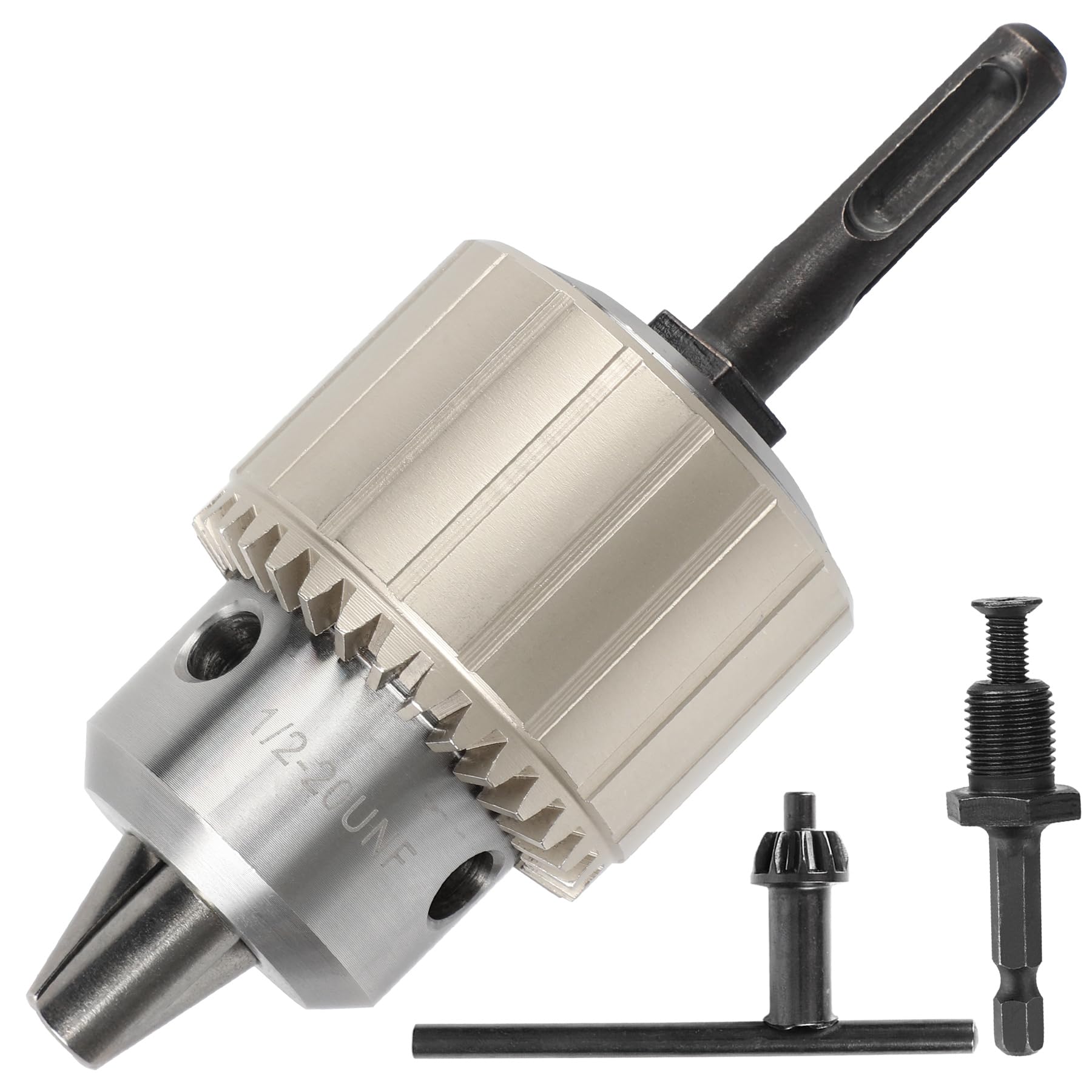 Mandrino per trapano resistente da 5/64"-1/2" capacità 1/2-20UNF per mandrino filettato da 1/2-20UNF, con gambo esagonale da 1/4", adattatore di conversione rapida con gambo SDS Plus e chiave