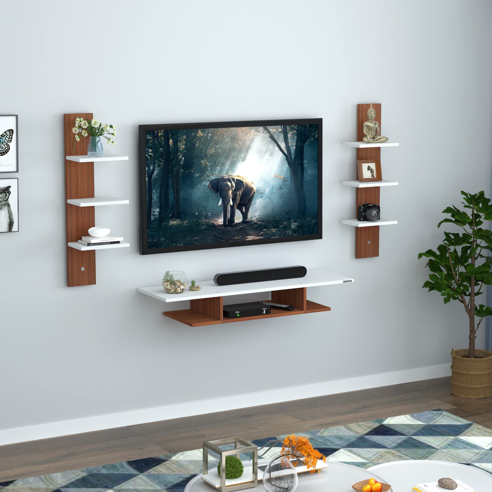 Redwud Dian Engineered Wood TV Unit/TV Stand/Wall Mount TV Unit/TV Cabinet/TV Entertainment Unit (Walnut/White) - Ideal for Upto 55"(D.I.Y) (B0BN41GL9Y) Amazon Price History, Amazon Price Tracker