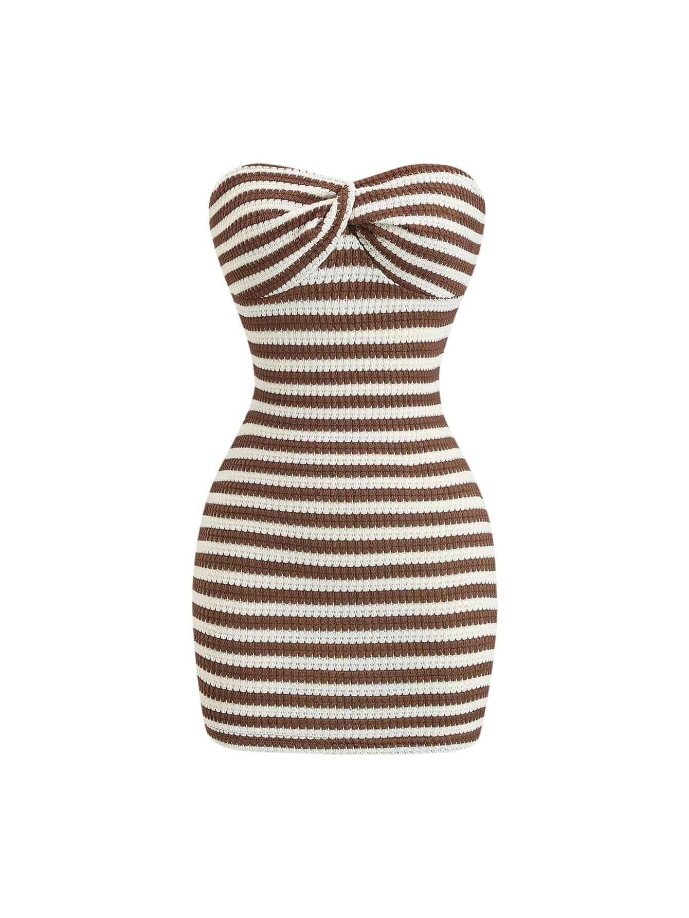 SOLY HUX Women's Striped Twist Strapless Bodycon Knit Mini Tube Dress | Sleeveless, Vacation Going Out, Summer, Dresses