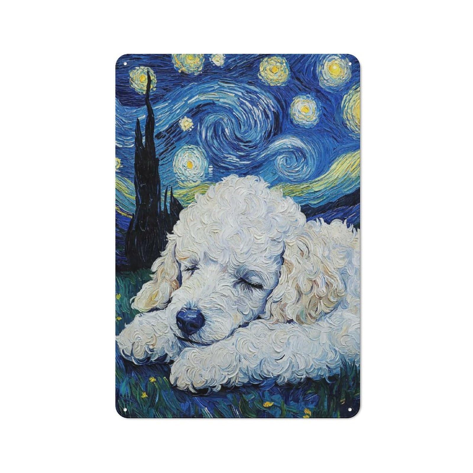 Junmoney Style-23 Vintage Metal Plaque 30X20cm Featuring White Poodle Puppy Sleeping, Diner Style Decor For Restaurant, Kitchen, Counter Or Breakfast Nook
