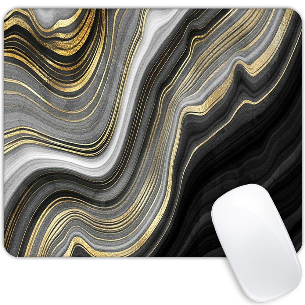 Black and White Flowing Gold line Marble Mouse pad Customized Mousepad Non-Slip Rubber Base Mouse Pads for Computers Laptop Office Desk Accessories