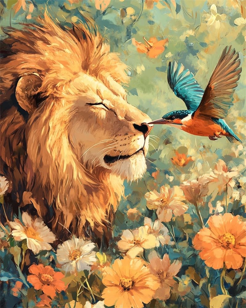Henypt Stamped Cross Stitch Kits,Lion and A Kingfisher Cross Stitch Ornament Kits for Adults Beginners, Counted Embroidery Needlepoint Kits Home Decor Adult Craft Kits
