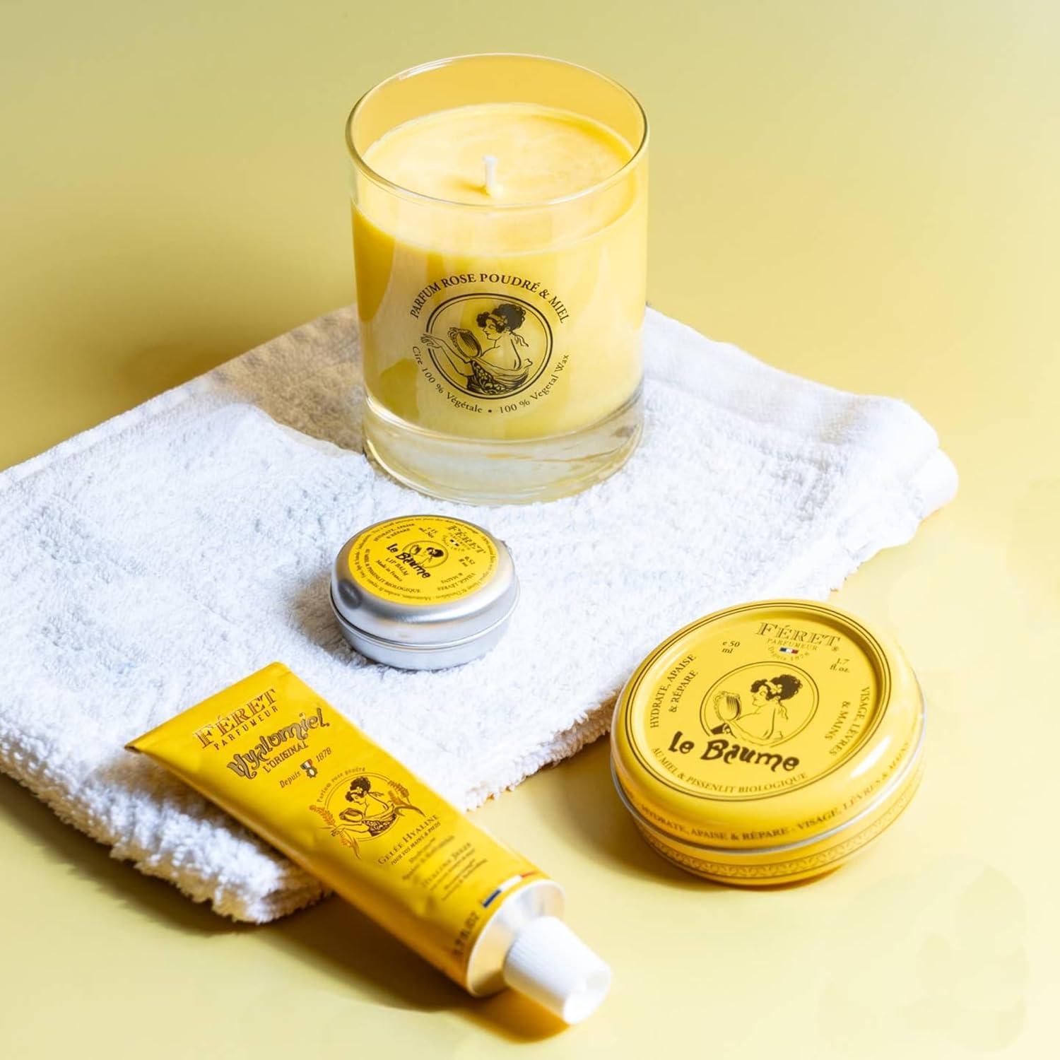 Feret Parfumeur Soothing Scented Candle – Handcrafted Parisian Candle with Powder Rose & Honey, Natural Soy Wax Blend – 40-Hour Slow Burn – Made in France, 6.35oz