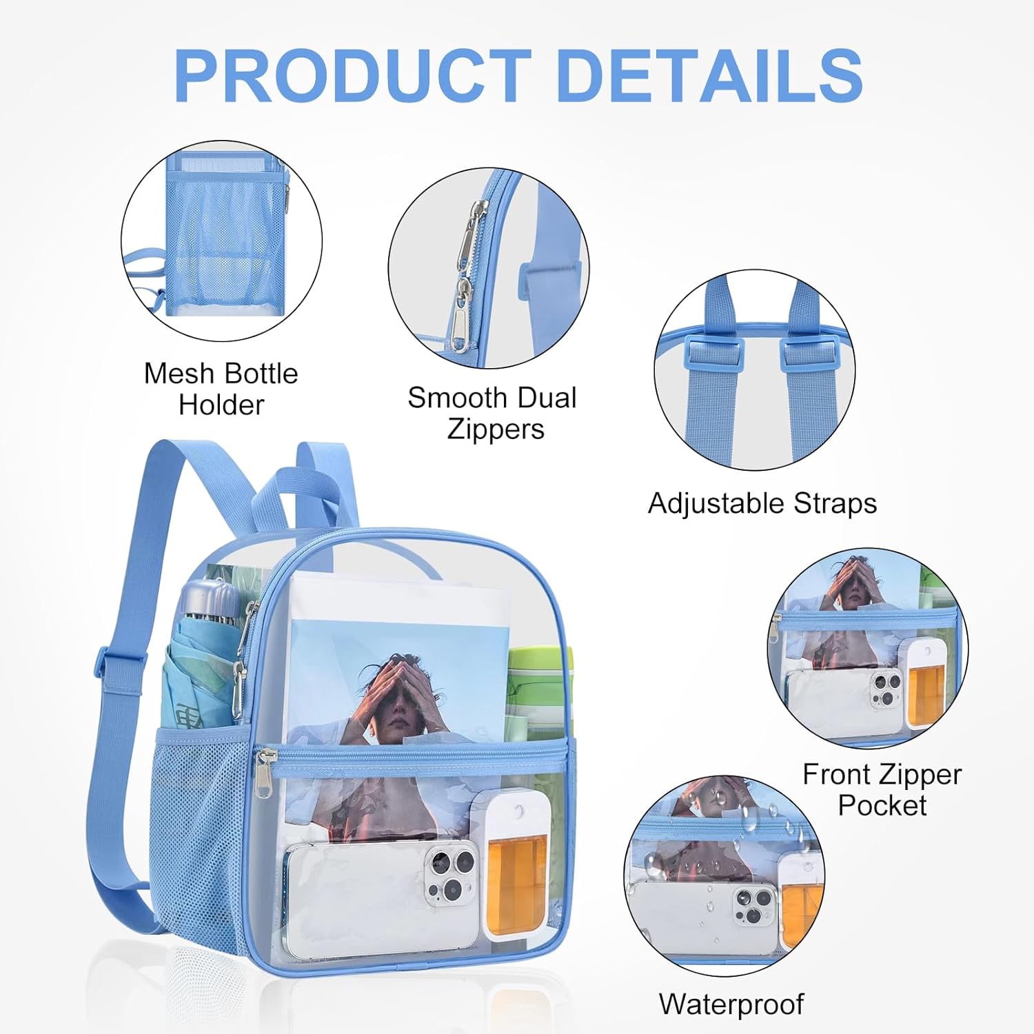 USPECLARE Clear Backpack Stadium Approved 12X11x6, Waterproof Clear Bag Stadium Backpack for Concert Work Sport Event - Image 3