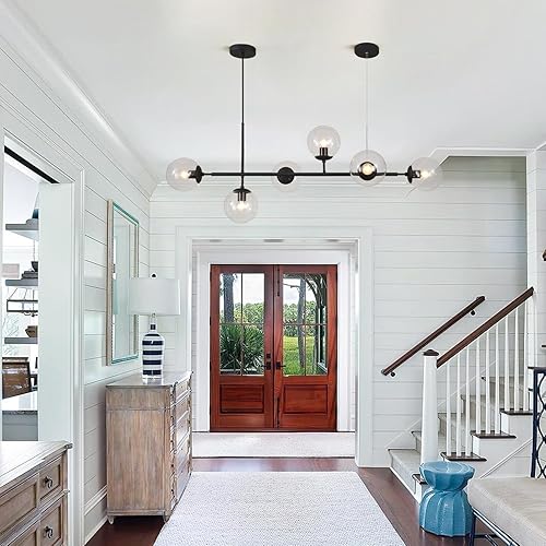 Miniatura 7 de KCO - Lámpara colgante de cristal transparente con 6 luces, candelabro ajustable estilo vintage de mediados de siglo, lámpara colgante para isla de