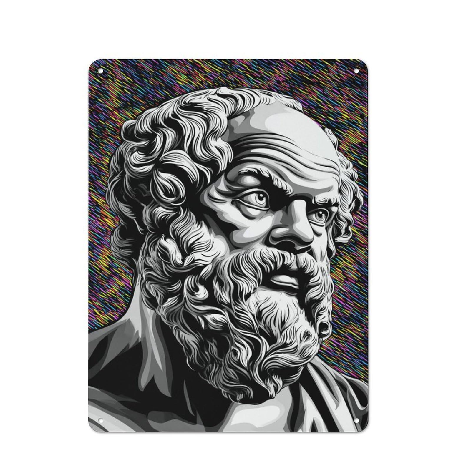 Junmoney Philosopher's Vision Artistic Portrait Retro Metal Sign 40X30cm Featuring For Hallway Wall, For Kitchen, Dining Room And Home Bar Wall Decor