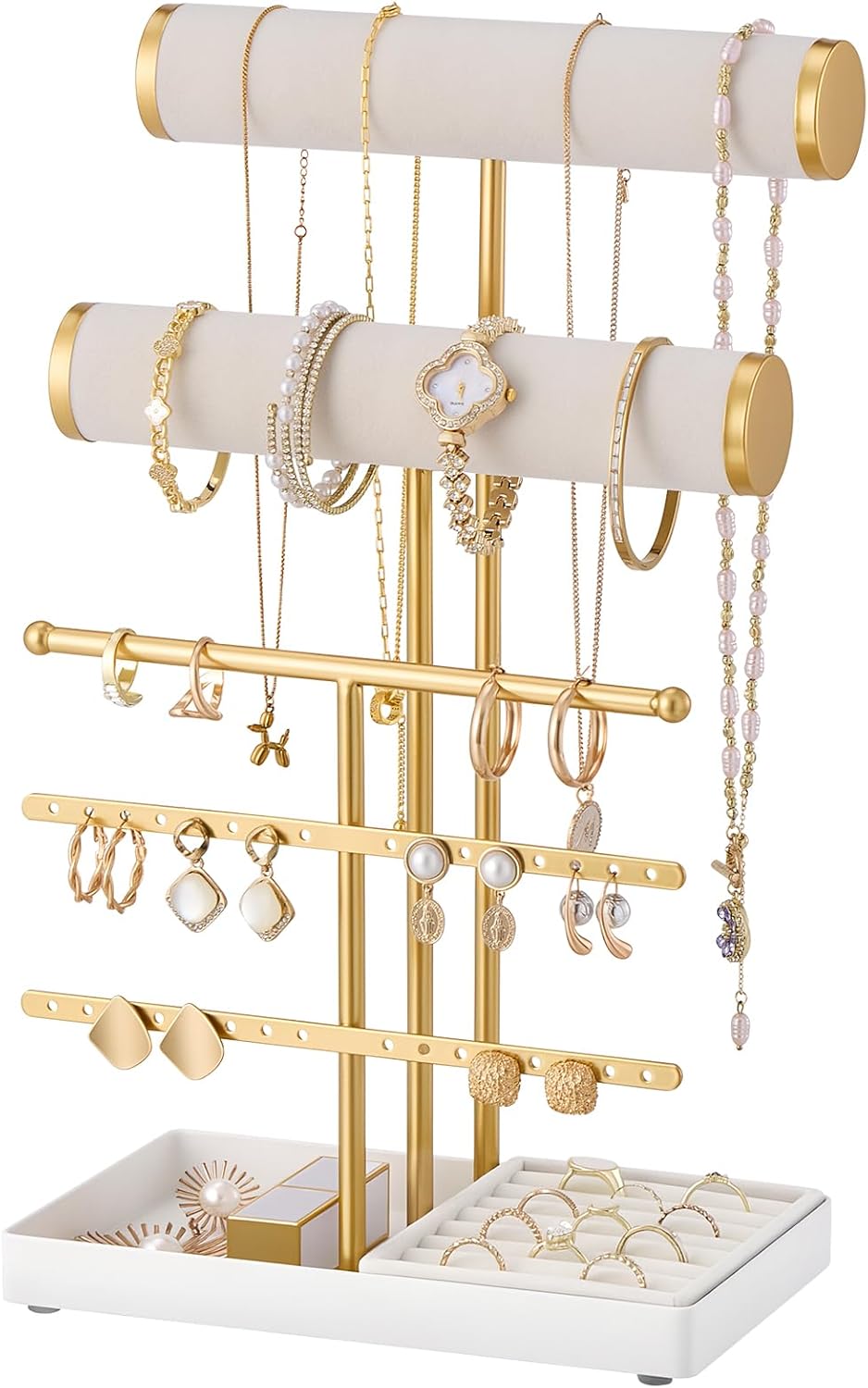 Lolalet Jewelry Holder Tree with Velvet Tray Bundle with 5 Tiers Necklaces Bracelet Display Stand