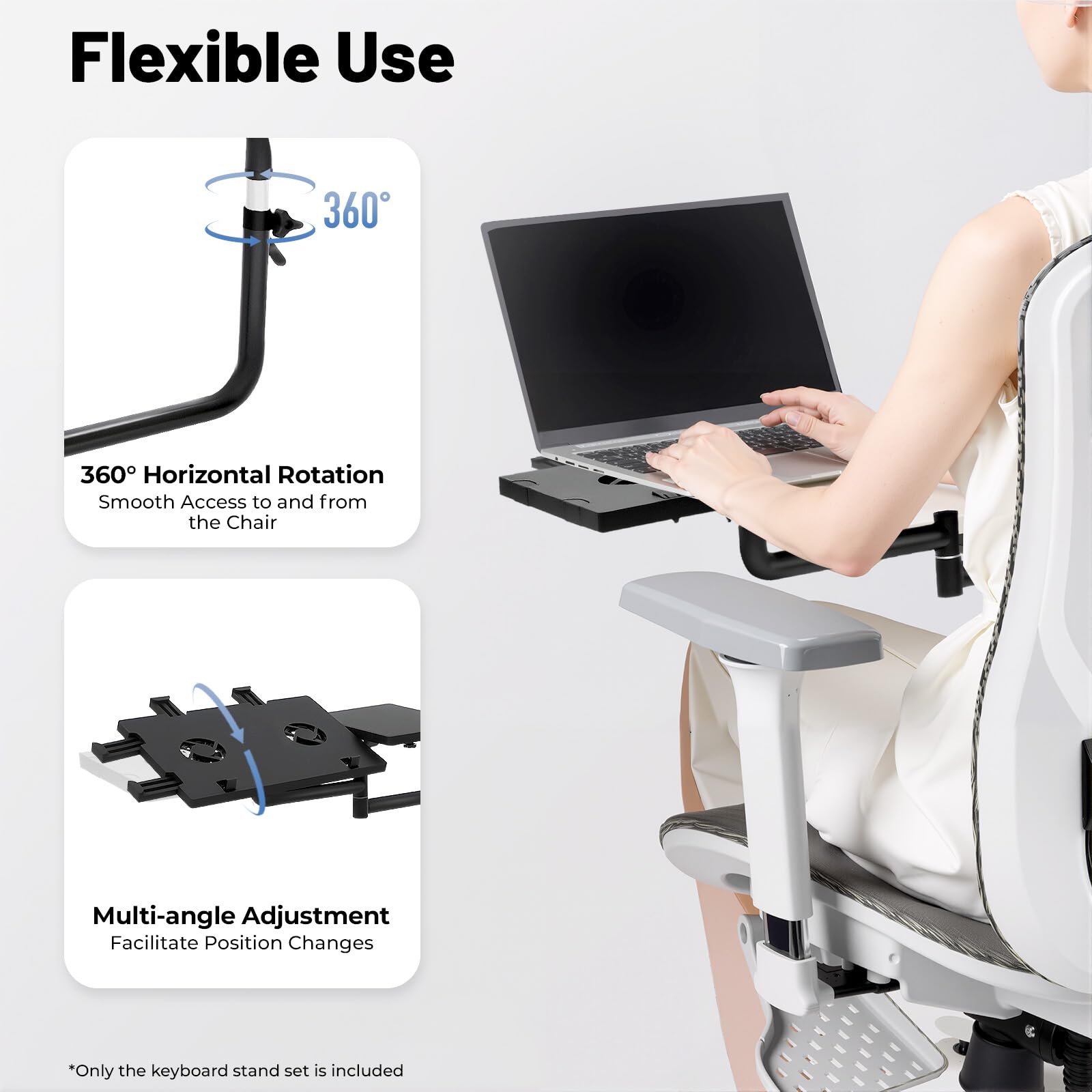 Supporto per tastiera con tappetino per mouse e bracciolo, supporto per tastiera mobile con 2 ventole, accessori per computer, altezza regolabile, larghezza per ufficio, ergonomia per 8-12