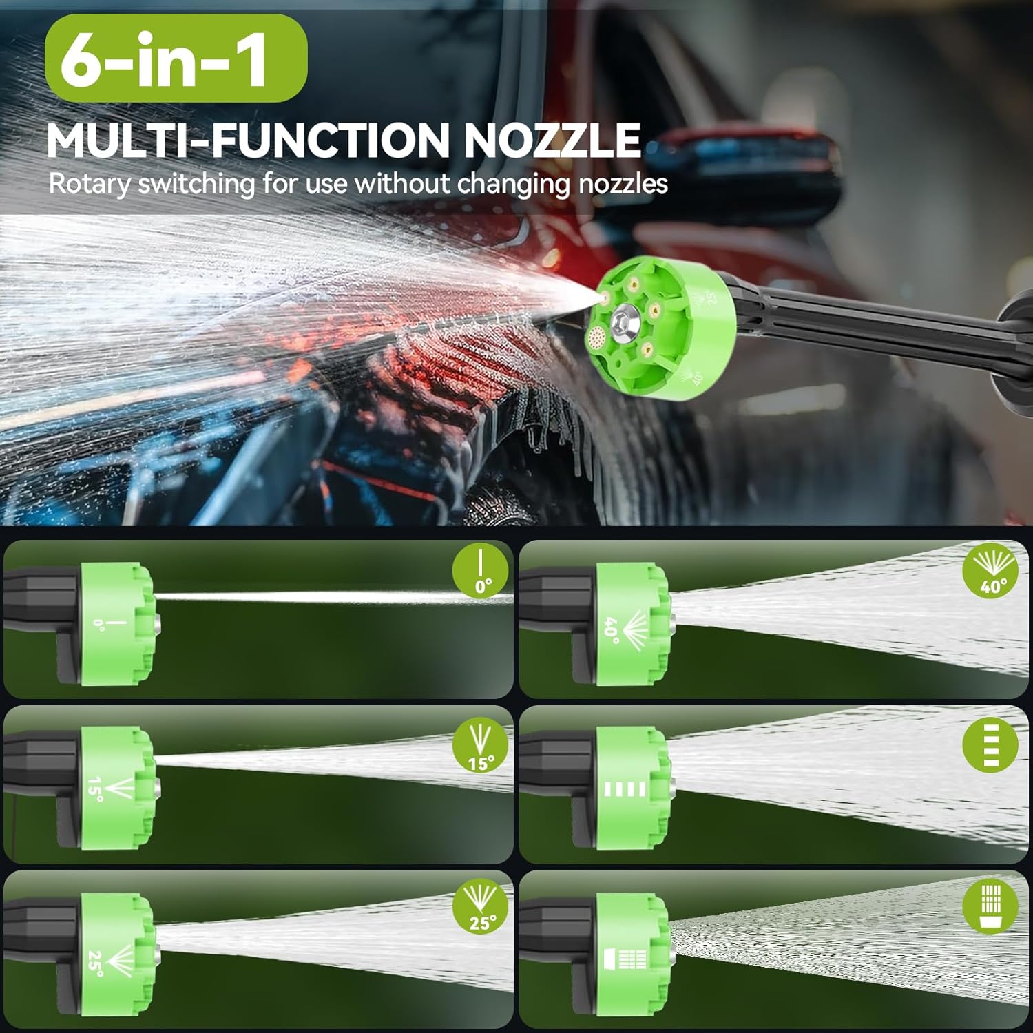 Portable Cordless Pressure Washer, 990PSI Portable Pressure Washer, Battery Powered 15000mAh, 6-in-1 Nozzle,10 Level,33FT Hose,Handheld Car Washer, Power Cleaner for Car, Patio,Floor - Image 3