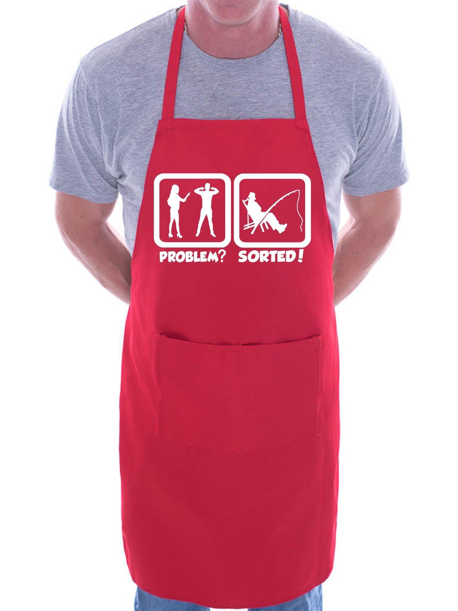 Print4U Problem Sorted Gone Fishing Angler BBQ Cooking Novelty Apron Red