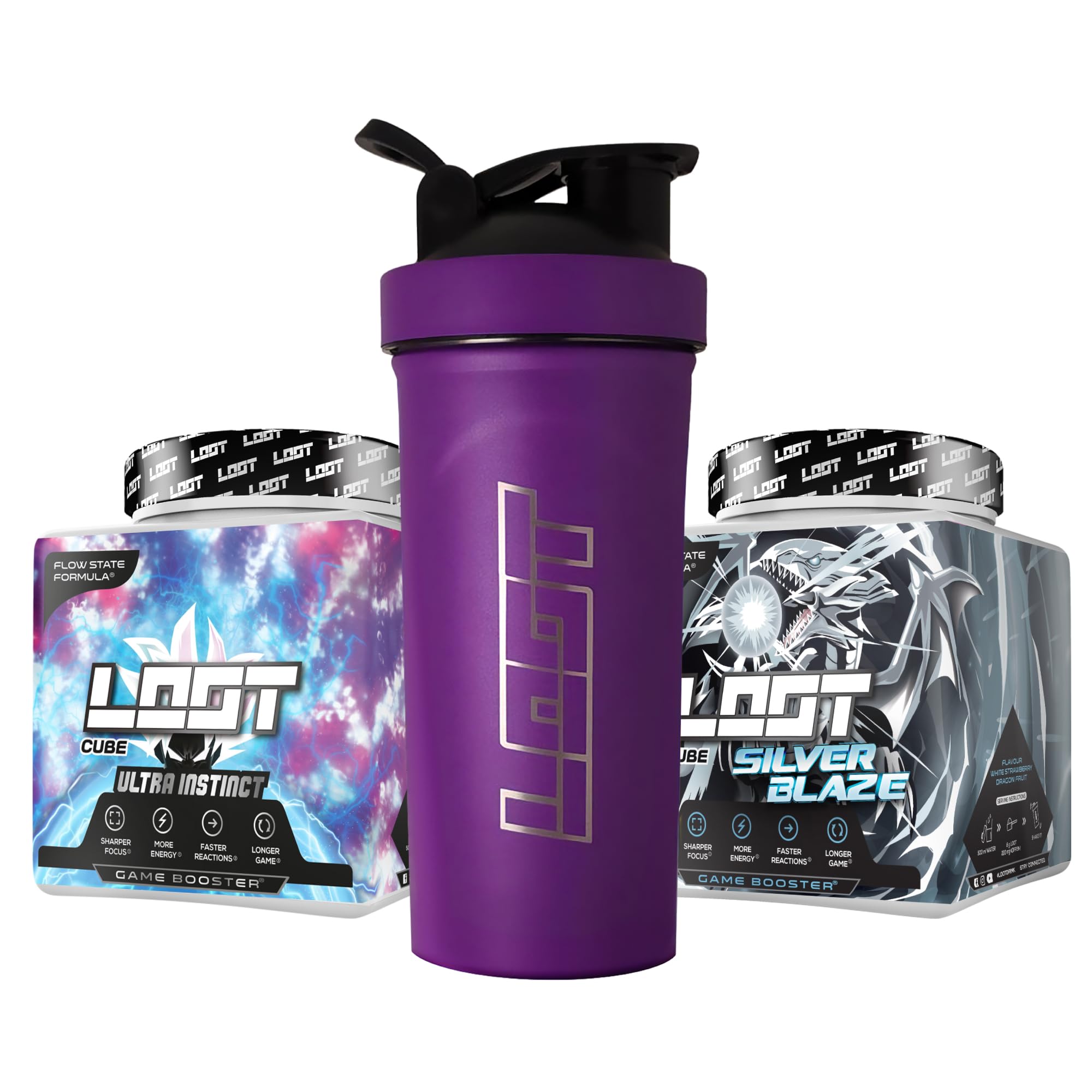 LOOT - Premium Game Booster Ultra Silver Bundle mit Metallshaker | 2x 50 Servings (400g) mit Koffein | 20 hochdosierte Inhaltsstoffe | Energy Drink mit Flow-State Formel | Konzentration & Ausdauer