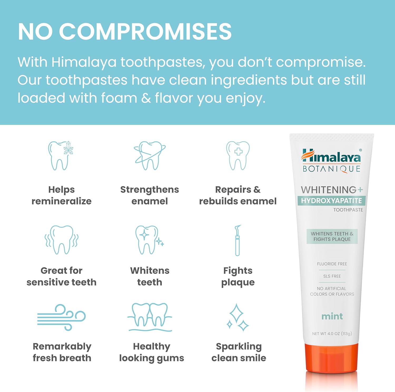 Himalaya Botanique Whitening + Hydroxyapatite Toothpaste, Mint Flavor - Nano Hydroxyapatite to Support Remineralization and Restore Enamel, Appropriate for Sensitive Teeth - Vegan, Gluten Free, 4 oz - Image 4