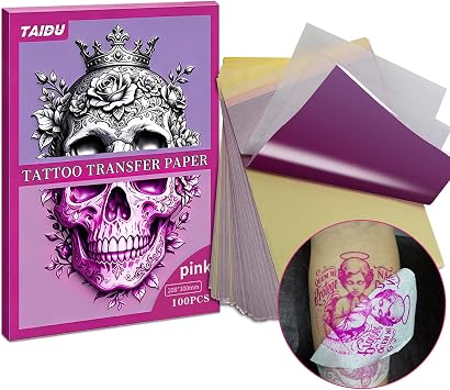2026 New Tattoo Transfer Paper - 100 Sheets of A4 Size, Heat-Sensitive Tattoo Transfer Paper, Suitable for Tattoo Transfer Kits 100 Pink Ones