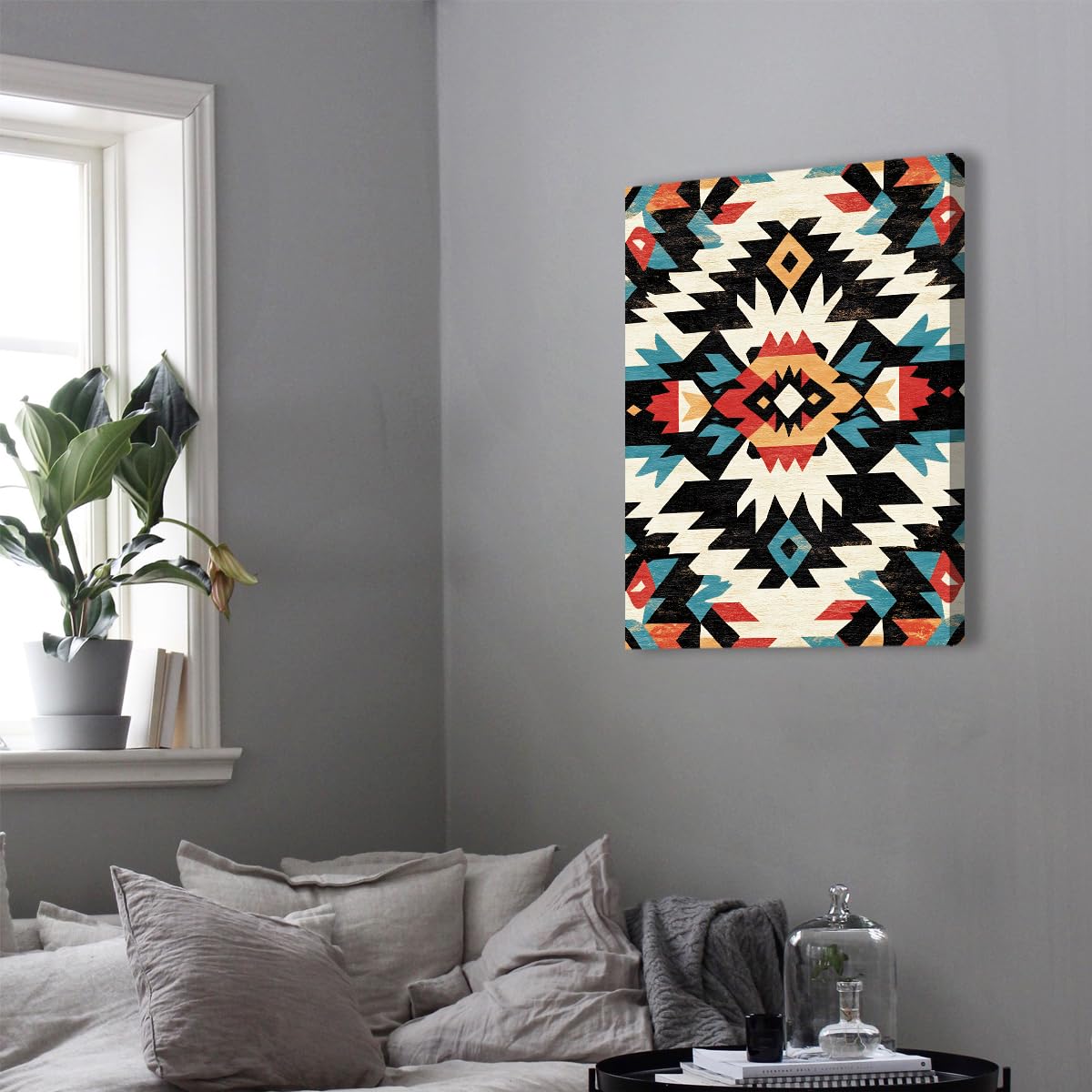 Via Vela Pintura de cartel con patrón de cartel triangular tribal abstracto en lienzo geométrico para decoración del salón 75x100cm