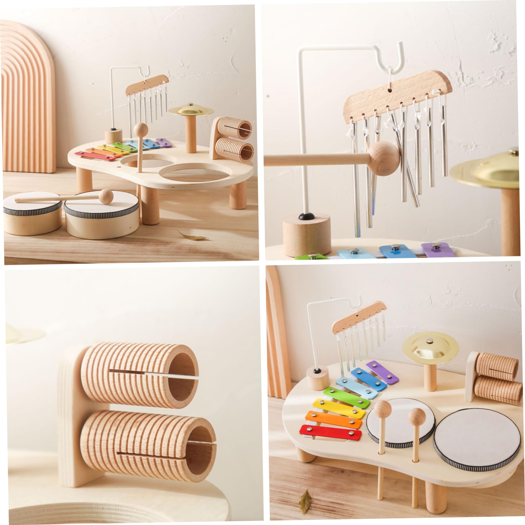 Kinder-Schlagzeug-Set, 5-in-1, hölzernes Kleinkind-Schlagzeug, pädagogische Kindermusikinstrumente, babysichere Perkussion
