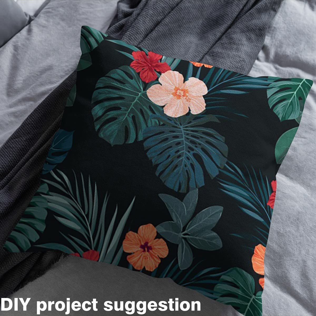Tropical Floral Upholstery Fabric by The Yard,Exotic Palm Leaves Reupholstery Fabric for Chairs,Hibiscus Flowers Room Fabric for Outdoor and DIY Projects,2 Yards,(L184*W150cm) Dark Green - Image 4