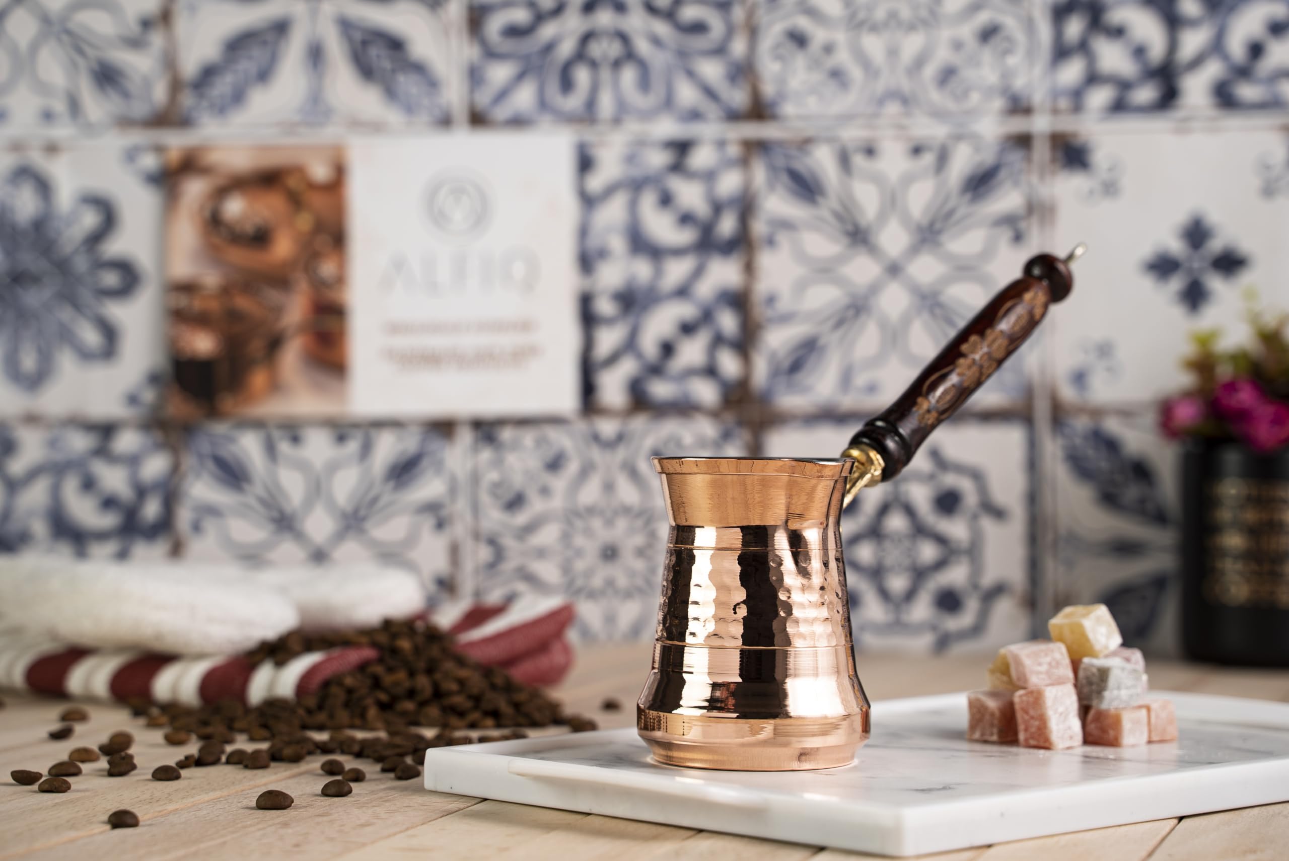 Turkish Copper Single Person Long Handle Coffee Maker 300 ml, Handmade Hammered Copper Pot