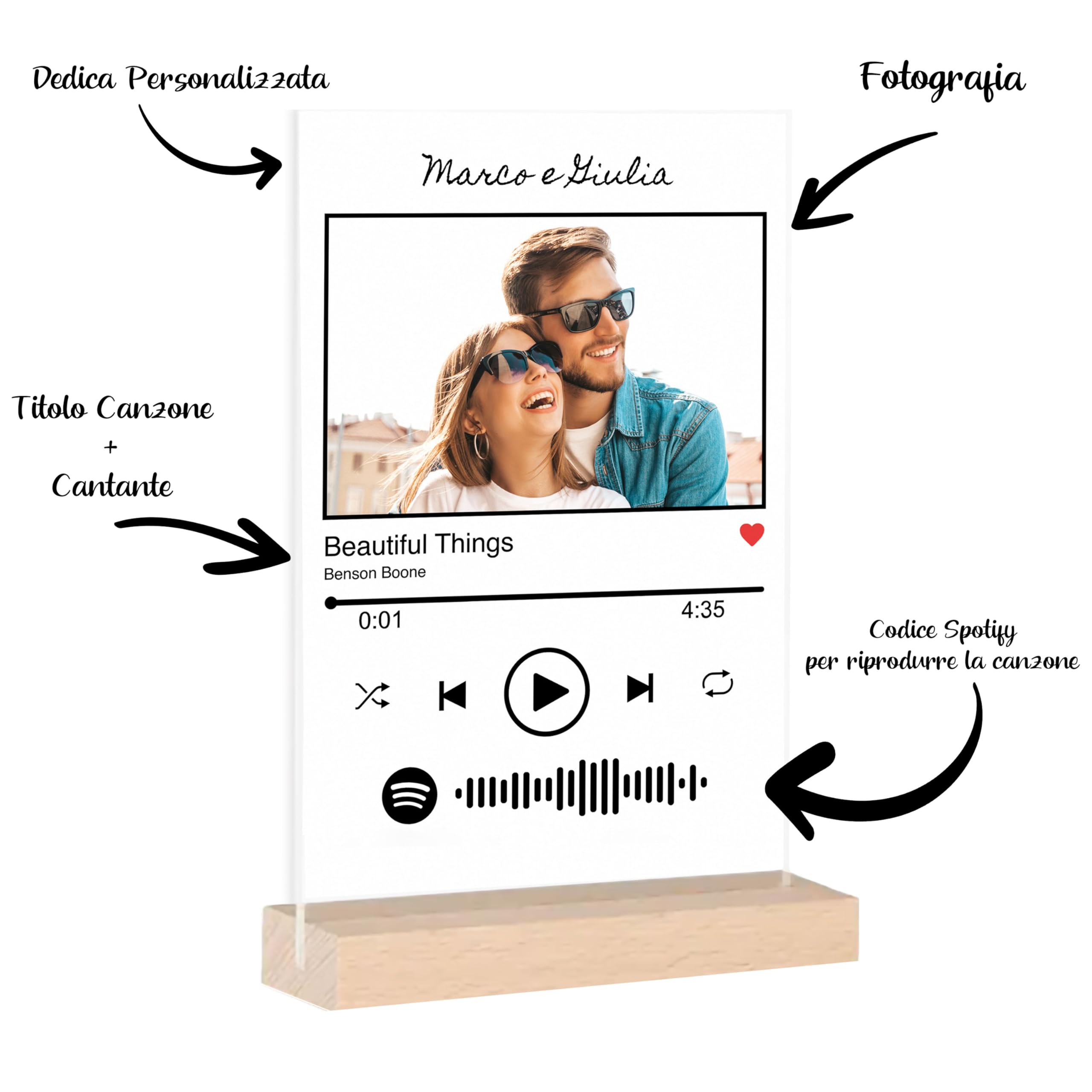 Woopers Targa Spotify Glass Personalizzata - Targa Musica con Foto e Codice Canzone Spotify. Regalo Festa della Mamma