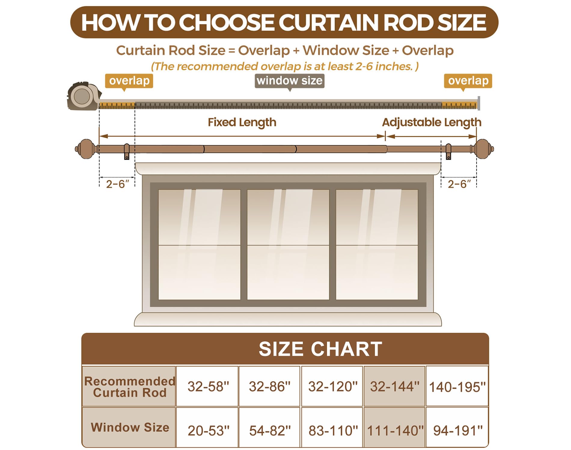White Curtain Rod - Adjustable 72-144 Inch -5 White Curtain Rod - Adjustable 72-144 Inch -5