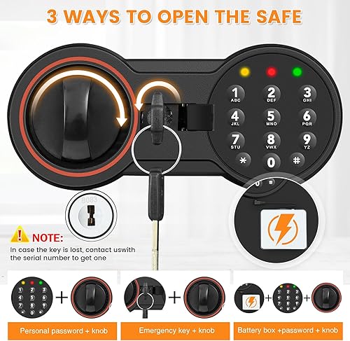 Miniatura 4 de 16.5 pulgadas de alto Caja fuerte grande para el hogar, caja de seguridad antirrobo con teclado programable, llaves de repuesto y estante extraíble,