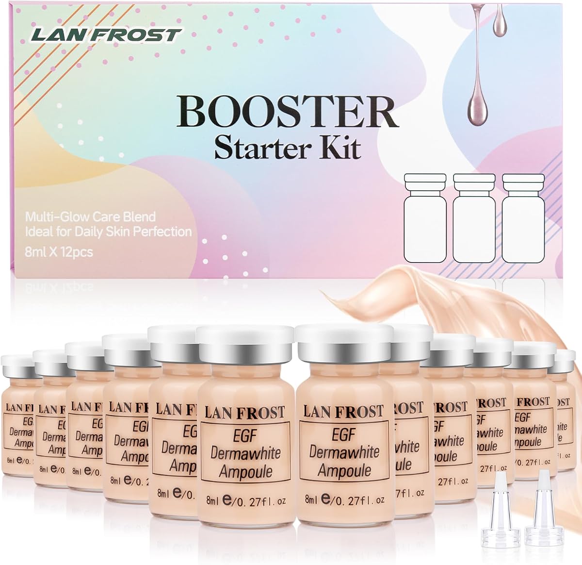 BB Facial Pigment Starter Hyaluronic Acid Essence Foundation Skin Care Kit | Light Rose #3, 0.27oz 12 Vials, Combined With Niacinamide and Peptides To Skin Tone Anti-Aging Foundation