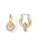 14K Gold Plated Convertible Chunky Hoop and Huggie Earrings - Cubic Zirconia CZ Drop Dangle Earrings for Women
