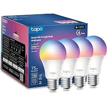 Tapo Multicolor Dimmable Smart Light Bulbs, L535E(4-Pack), A19 E26, 1100LM | Matter-Certified, 16M Colors RGBW LED, High Brightness(75W Equivalent), CRI>90, Voice Control w/Siri, Alexa &amp; Google Home