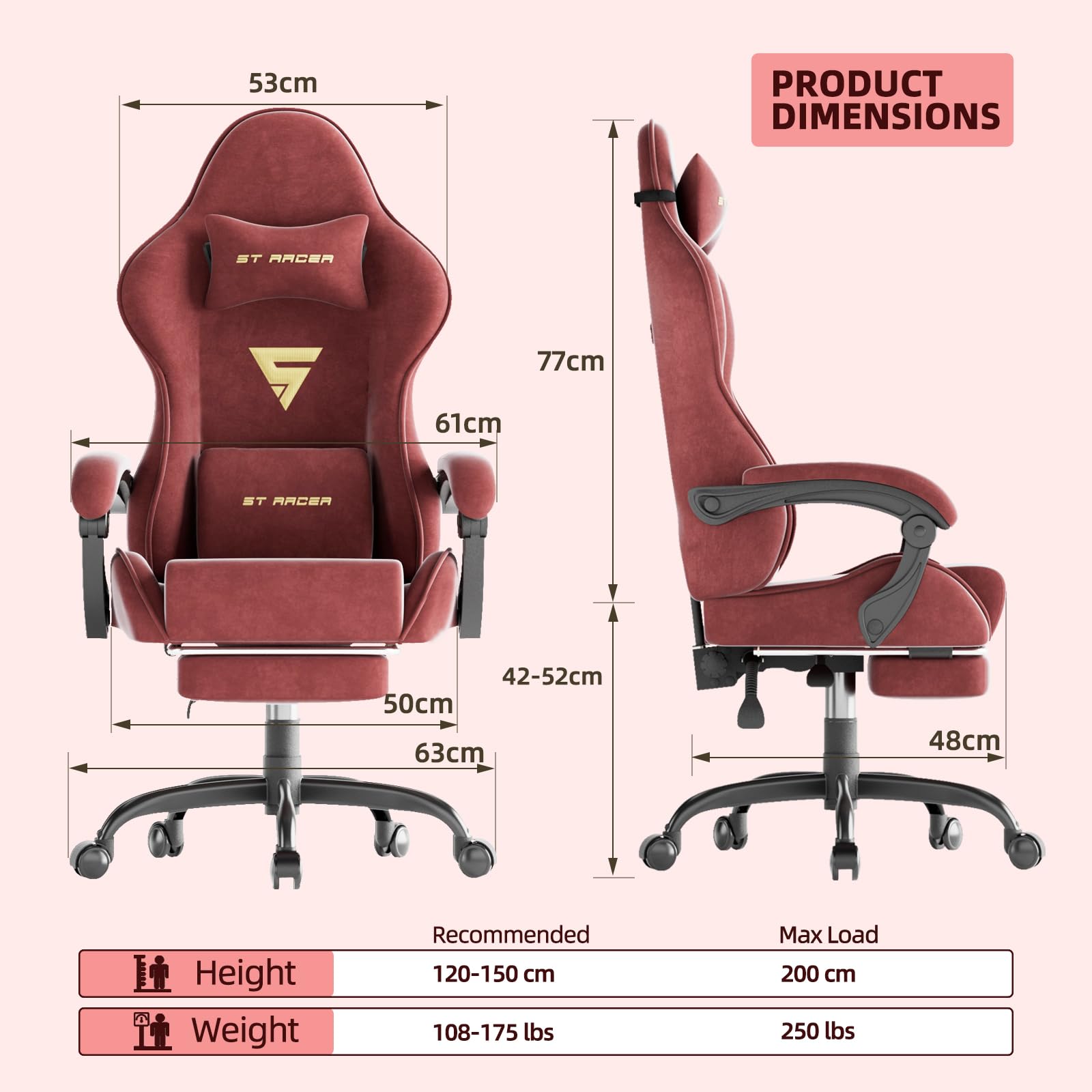 Chaise Gaming Avec Repos-Pieds, Fauteuil Gaming En Tissu, Fauteuil De Chaise Gaming Avec Repos-Pieds, Fauteuil Gaming En Tissu, Fauteuil De