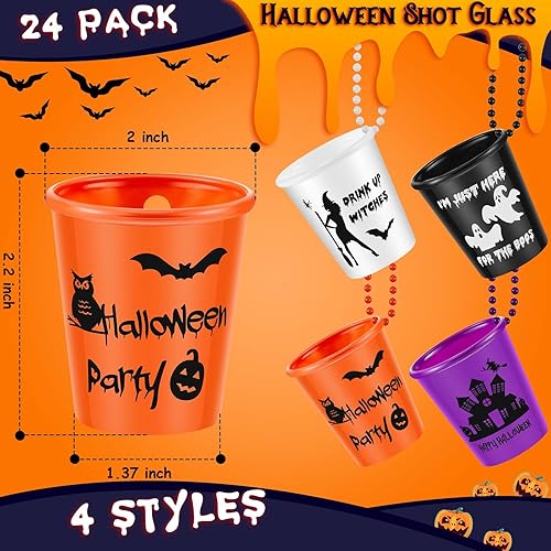 Miniatura 2 de Paquete de 12 vasos de chupito de Halloween en collar de cuentas, calavera, vasos de chupito de plástico, vasos fantasma, collares surtidos de