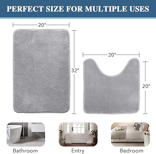 Miniatura 2 de H.VERSAILTEX Bath Mat Memory Foam Set Bathroom Rug Set Flannel Velvety Bath Mat Luxury Extra Soft and Absorbent Non Slip Rugs for Bathroom/Bedroom