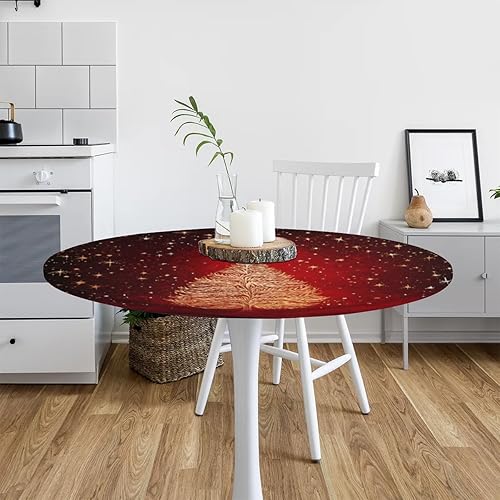 Vista 70 de Mantel redondo ajustable con borde elástico, mantel de hojas coloridas abstractas, impermeable, lavable, para mesas redondas, ideal para picnic