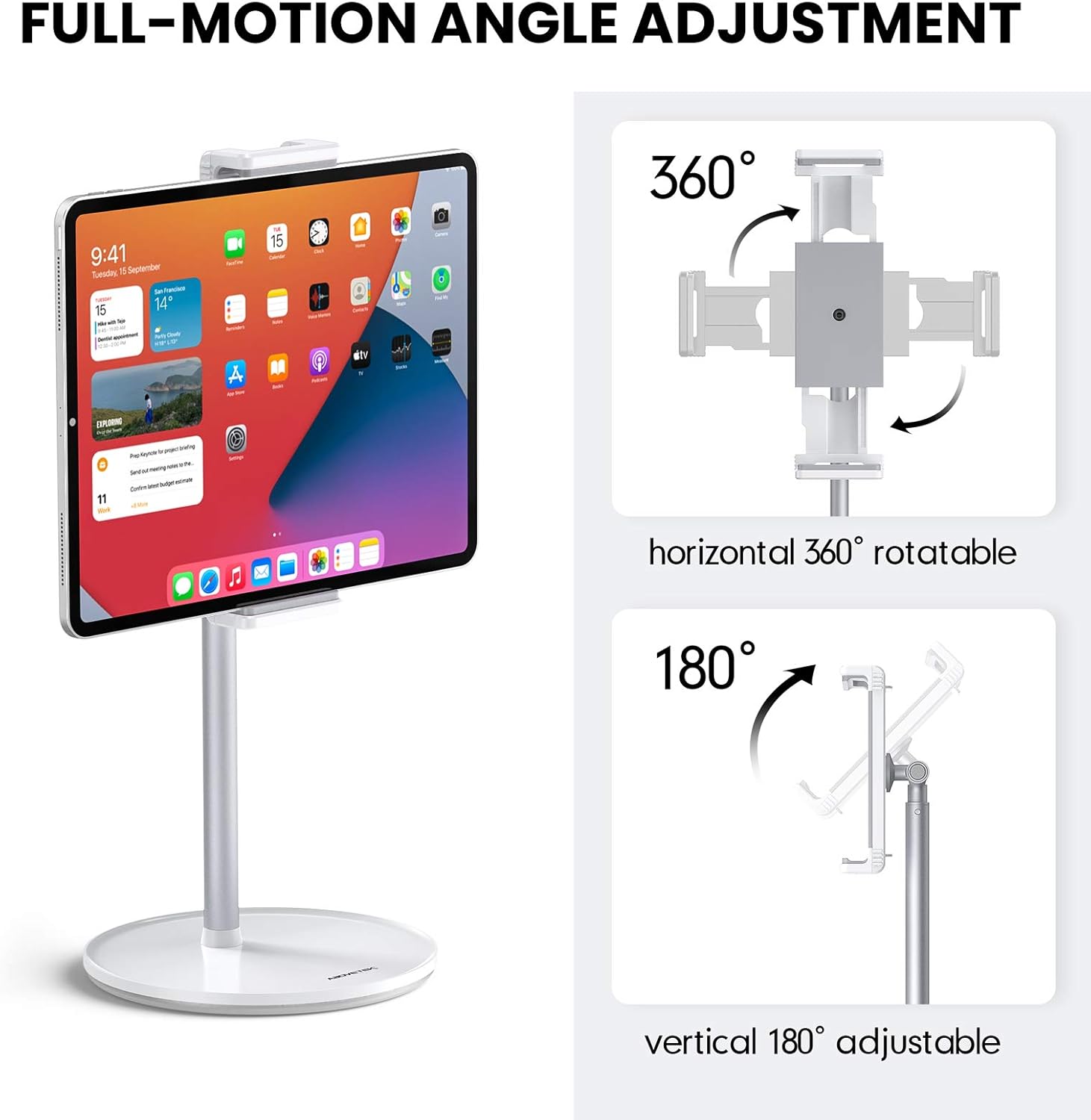 Up To 60% OFF AboveTEK Tablet Stand Holder, 360 Swivel Angle Height Adjustable Cell Phone Holder for Desktop, Aluminum iPad Mount Fits 4.5-13.5 Tablet/Phones Such as iPhone Samsung, iPad, Switch, Kindle(White) Hot Deals AboveTEK Tablet Stand Holder, 360 Swivel Angle Height Adjustable Cell Phone Holder for Desktop, Aluminum iPad Mount Fits 4.5-13.5 Tablet/Phones Such as iPhone Samsung, iPad, Switch, Kindle(White)