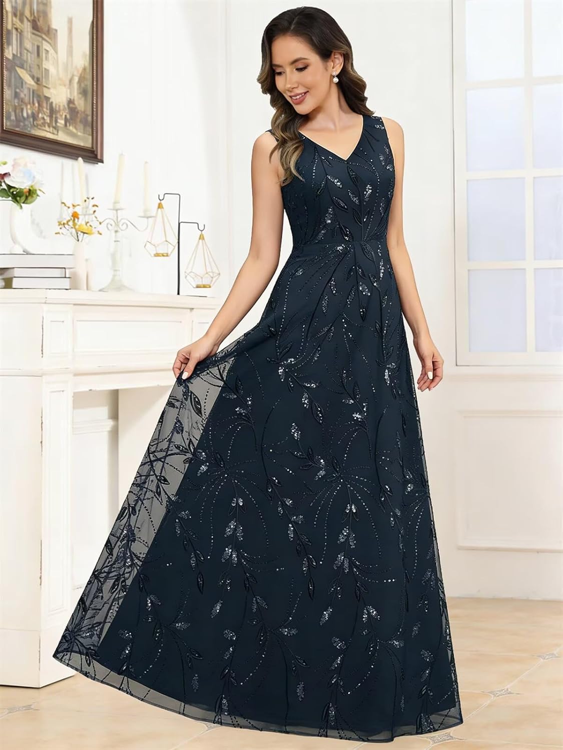 2 Pcs Mother of The Bride Dresses for Women Aline Sequin Tulle Formal Dress with Jacket Long Sleeve - Image 5