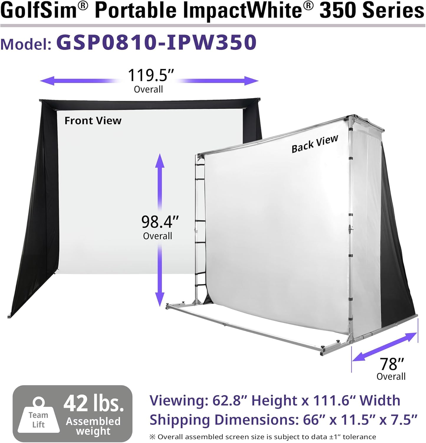 Elite Screens Golf Simulator Impact Screen 10 x 8 ft Golf Enclosure Screen with Portable Lightweight Aluminum Frame, Side Panels and Net Extensions, Short Throw Projectors, GSP0810-IPW350