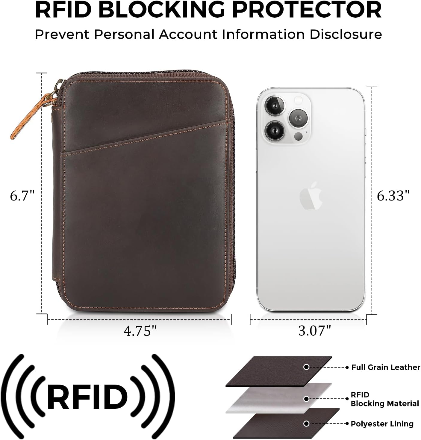 Polare Full Grain Leather Family Passport Wallet for 4 Passports, RFID Blocking Bifold Passport Cover Travel Document Organizer Holder for Women and Men (Dark Brown with AirTag Slot) - Image 3